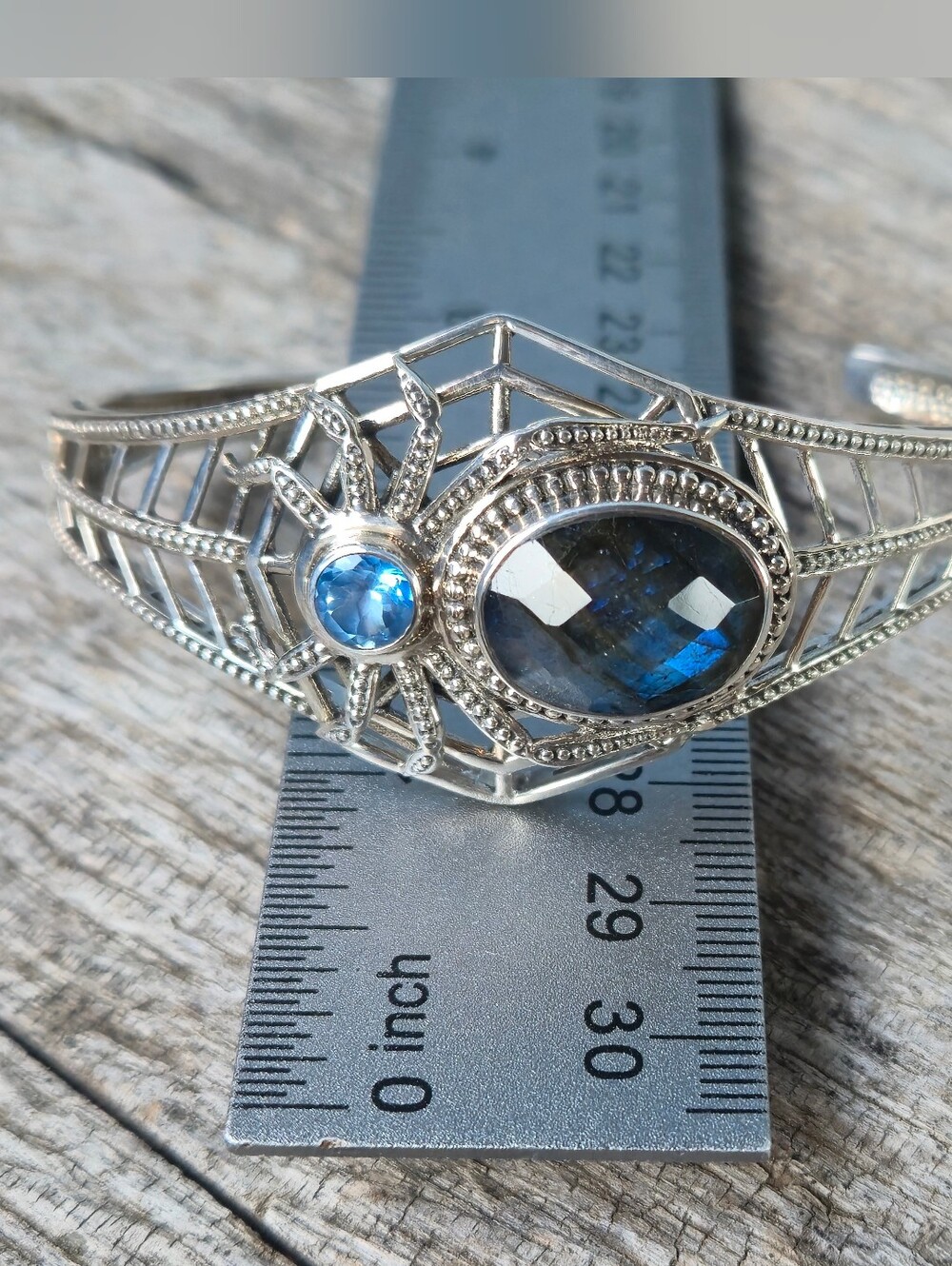 Nicky Butler 925 Sterling Silver Spider Cuff Designer Bracelet Labradorite Topaz
